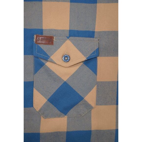 Dixxon Flannel Company Plaid Button Up Shirt Mens XLT Long Sleeve Tan Blue - Picture 4 of 9